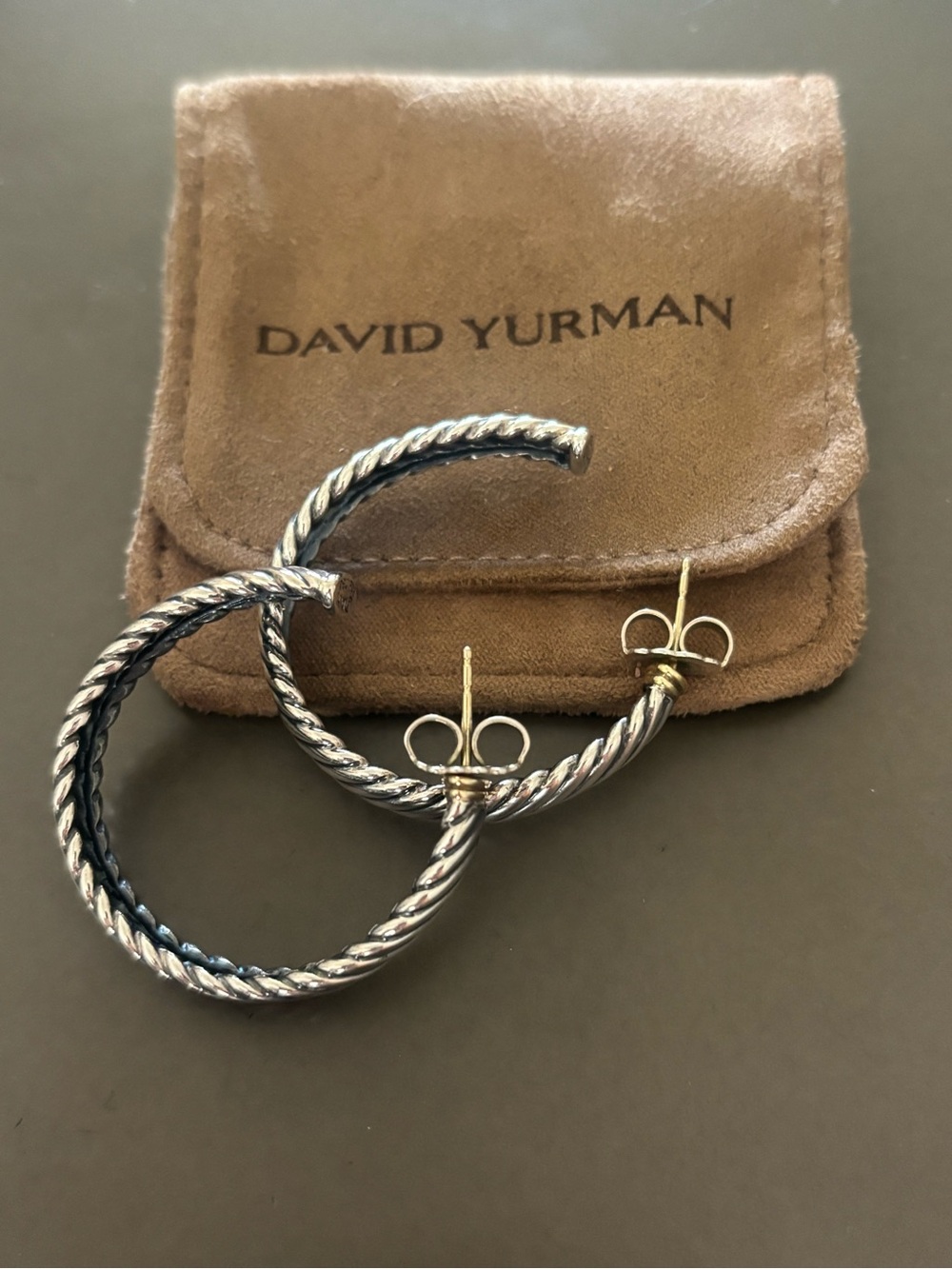 David Yurman 925 Sterling Silver 14K Gold Cable Hoop Earrings